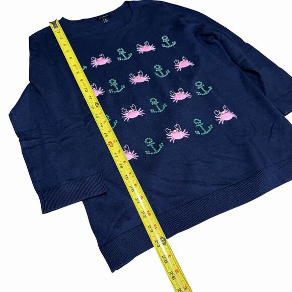 Talbots SEASHORE EMBROIDERED CREWNECK SWEATER Blue M Women's Fishingcore Preppy - Picture 7 of 10